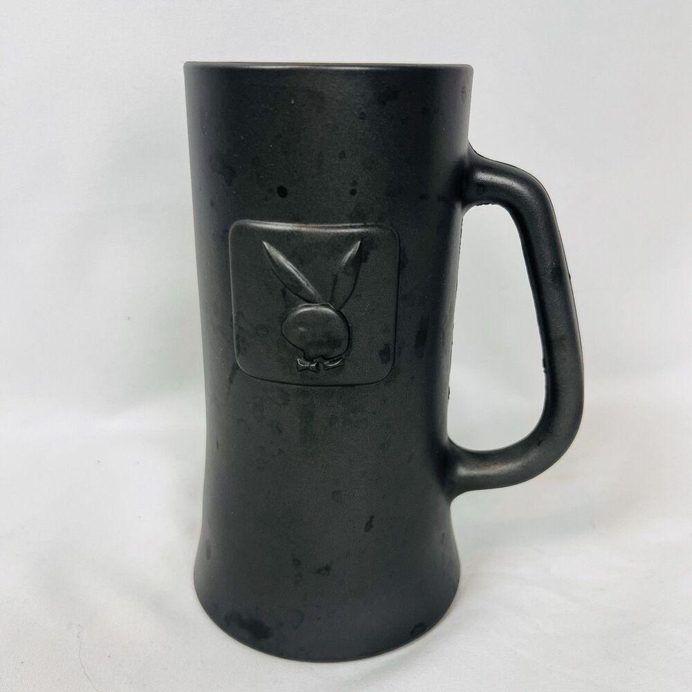 Vintage Playboy Bunny Beer Mug Matte Black Logo Stein Retro Barware Glass